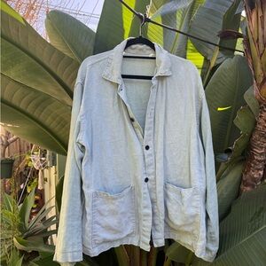 Vintage Linen Chore Coat / Light Blue